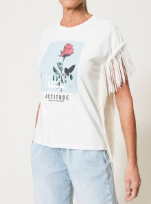 T-SHIRT WITH PRINT AND FRINGES