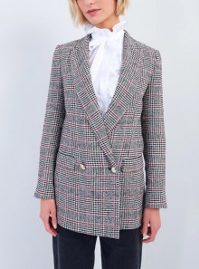 CHECK DOUBLE-BREASTED BLAZER