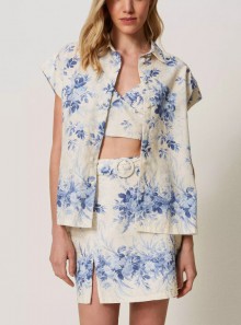 Linen blend shirt with floral print
