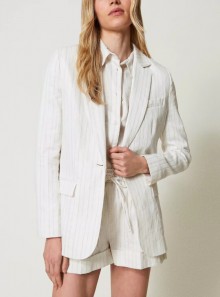 TWINSET Milano Linen blend blazer with lurex stripes - 241TT2220 - Tadolini Abbigliamento